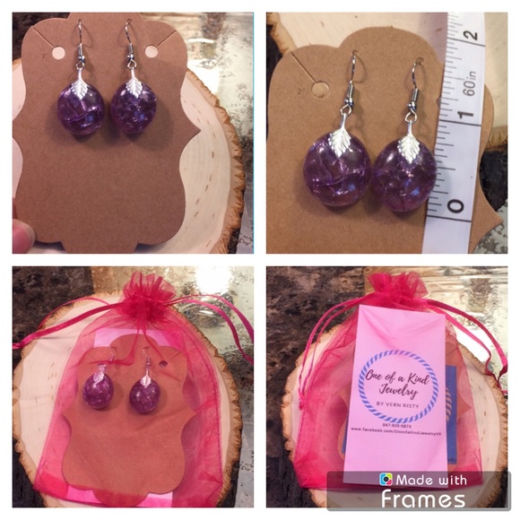 Handmade purple earrings New sparkly shiny dangle - Picture 8 of 8